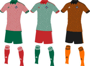 The uniforms of the Hoenn national football team.