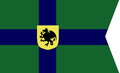 War flag, used by the Calbain armed forces. A dark blue cross on a green field, featuring the Calbain coat of arms.