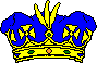 The Princely Crown of Lavalon, with a eucalyptus motif, based on a ducal coronet, and using the national colors of Lavalon, blue, orange, and green.