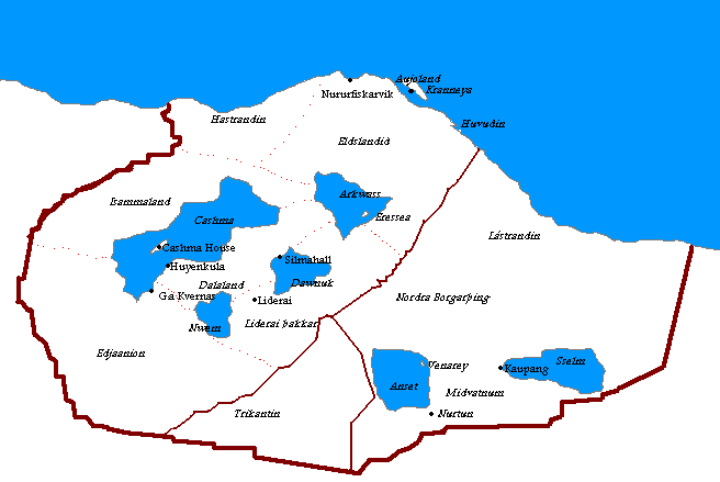 Lakes of Hurmu. Cashma (Kassma), Arquous (Arkwass), Dawnuk, Nwem, Anset, and Shelm (Sselm)