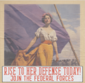 "Rise to Defend Her!", a military recruitment poster by Louis Xavier featuring Aurelia. (1719 AN)