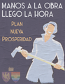 A Martino poster promotes the Plan's values of work and self-sufficiency.