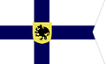 Naval jack and ensign, used by ships of the Llynges Calbain. A blue cross on a white field, featuring the Calbain coat of arms.