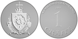 The obverse and reverse of a Cr 1 coin.