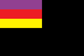 War flag, used by the United Verionian armed forces. A black flag, with in the first quarter a horizontal tricolour of purple, red and gold.