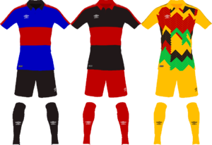 The uniforms of the Shireroth national football team.