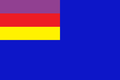 Naval jack and ensign, used by both naval vessels and civil ships. A blue flag, with in the first quarter a horizontal tricolour of purple, red and gold.