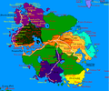 A map of the proposed Pan-Euran Highway (white line) after the Razjania Crisis of 1693 AN and breaking off relations with the Thraci Confederation. (1694 AN)