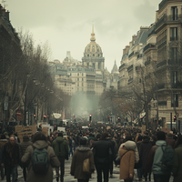 Protesters marching in Vanie during the 1732 strikes