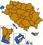 Results of the referendum. "No" is indicated by gold and "yes" by blue.